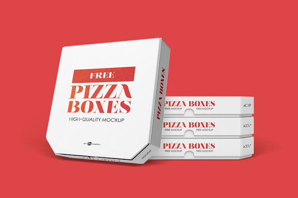 Mockup of 4 Pizza Packaging Boxes in Different Positions
