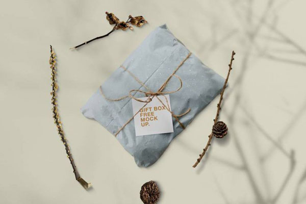 Mockup of a Card on a Wrapped Gift