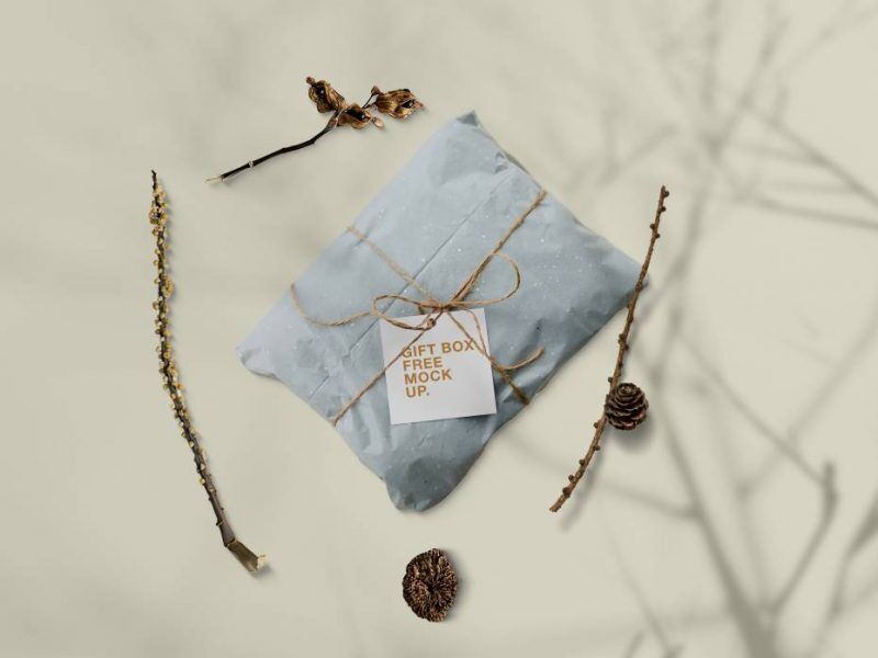Mockup of a Card on a Wrapped Gift