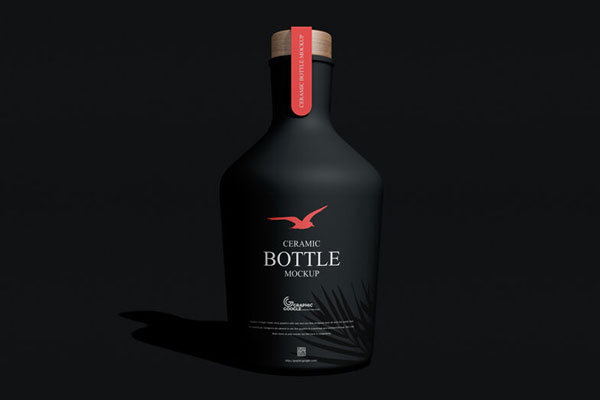 Mockup of a Ceramic Bottle Standing in Front View