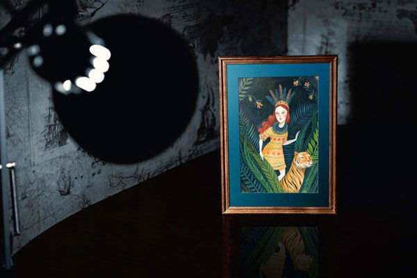 Mockup of a Classic Photo Frame on Table with Dark Theme