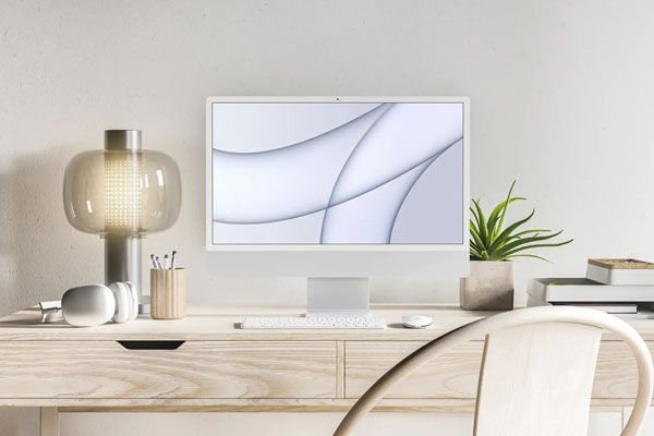 Mockup of a Clean and Minimal 2021 iMac on a Desk
