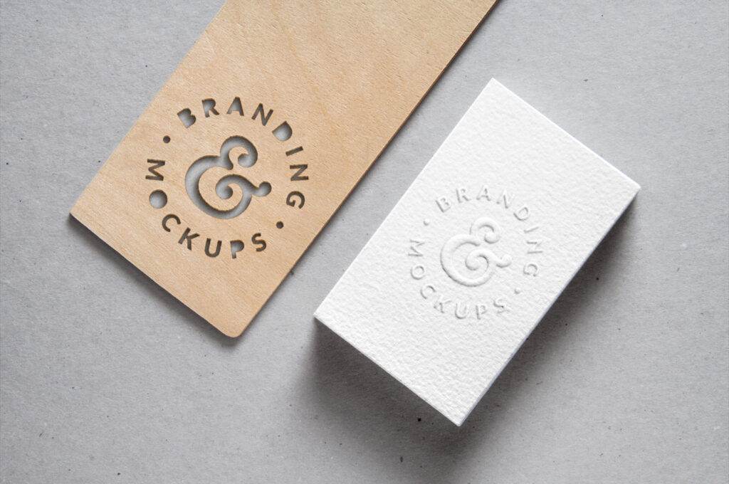 Mockup of a Cutout Wood with an Embossed B-Card