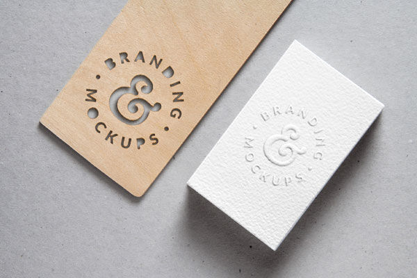 Mockup of a Cutout Wood with an Embossed B-Card