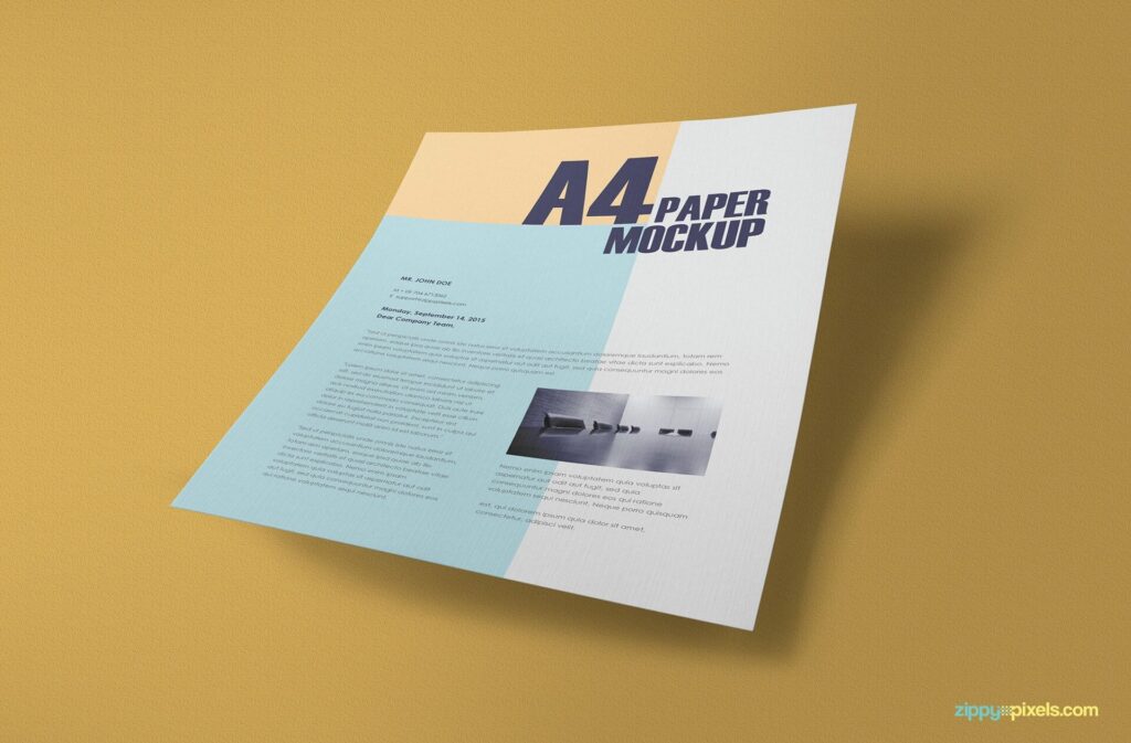 Mockup of a Floating A4 Paper