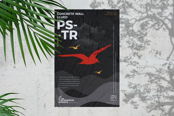 Mockup of a Poster Glued to Concrete Wall in Front View