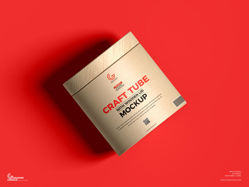 Mockup of a Round Kraft Box With Wooden Lid in Top view