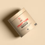 Mockup of a Round Kraft Box With Wooden Lid in Top view