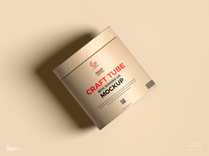 Mockup of a Round Kraft Box With Wooden Lid in Top view FREE PSD