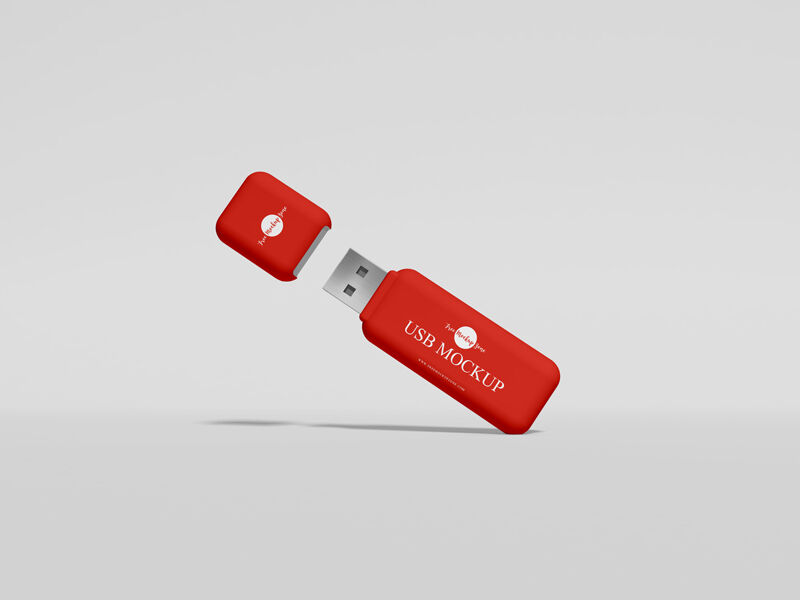 Mockup of a Slanting USB Flash Drive in the Front View