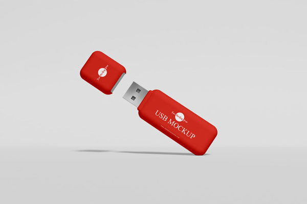 Mockup of a Slanting USB Flash Drive in the Front View