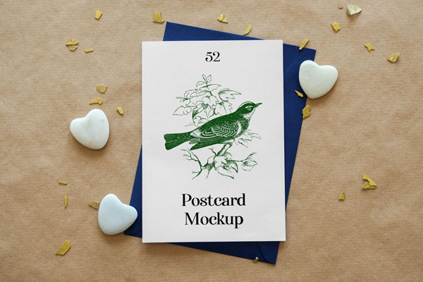 Mockup of a Thank You Card Lying on Its Envelope