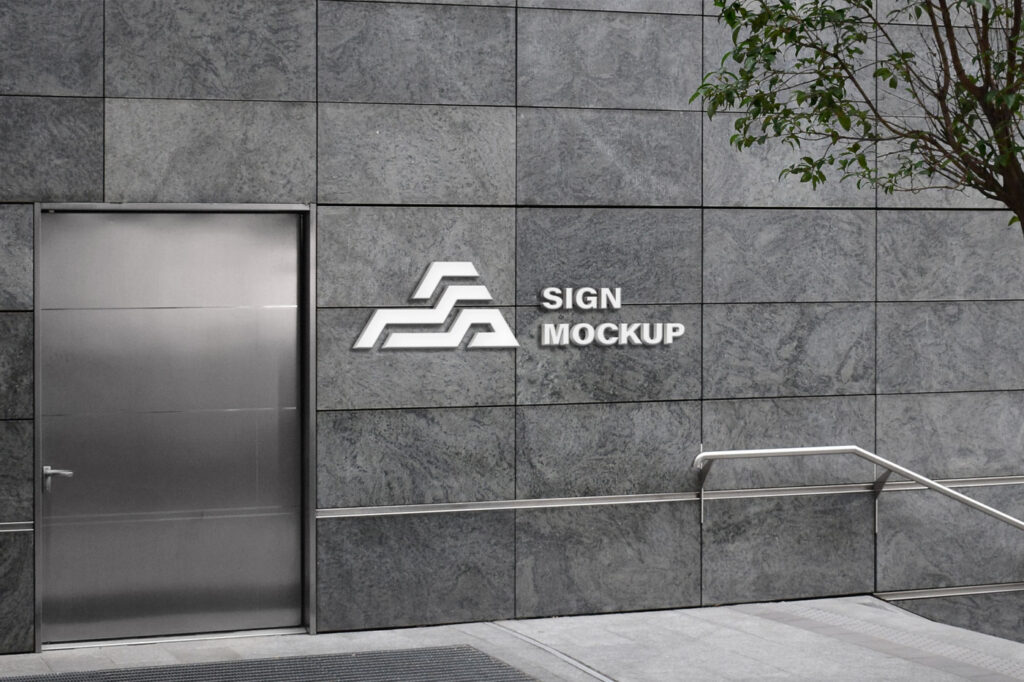 Mockup of a Wall Logo Near the Stair Railing