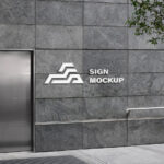 Mockup of a Wall Logo Near the Stair Railing