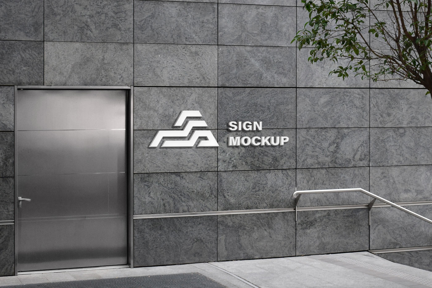 Mockup of a Wall Logo near the Stair Railing FREE PSD