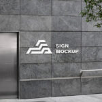 Mockup of a Wall Logo Near the Stair Railing