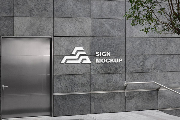 Mockup of a Wall Logo Near the Stair Railing