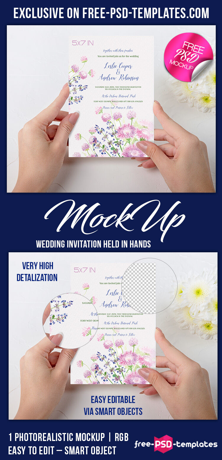 Mockup of a Wedding Card in Hand FREE PSD