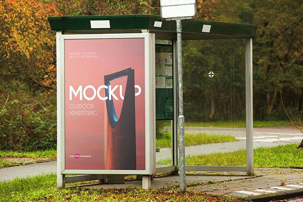 Mockup of Advertising on the Bus Stop Wall