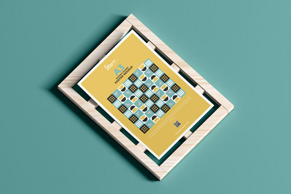 Mockup of an A3 Poster on Wooden Frame