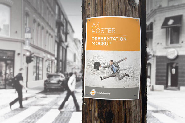 Mockup of an A4 Flyer\ Poster on Tree Truck in Front View
