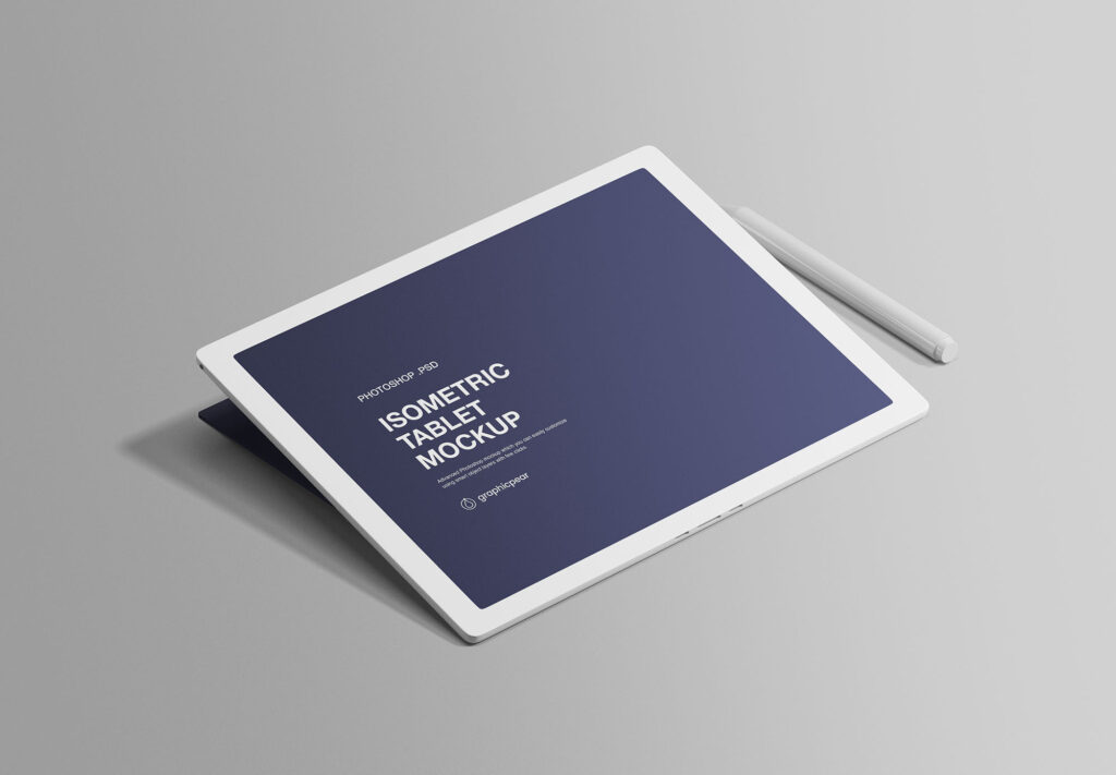 Mockup of an Isometric Tablet on a Flat Surface