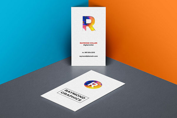 Mockup of an Upright and Leaning Business Cards