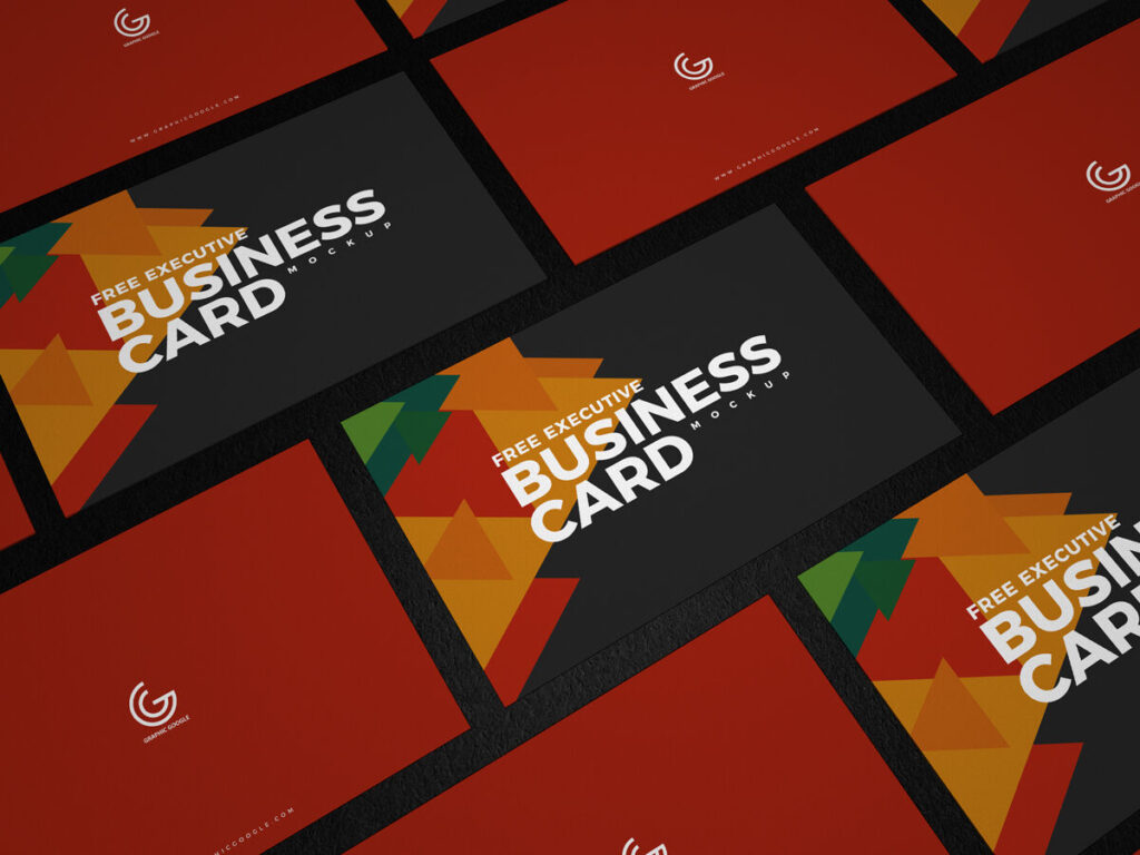 Mockup of Business Cards in Grid at the 34 Angle View