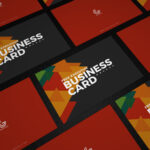 Mockup of Business Cards in Grid at the 34 Angle View