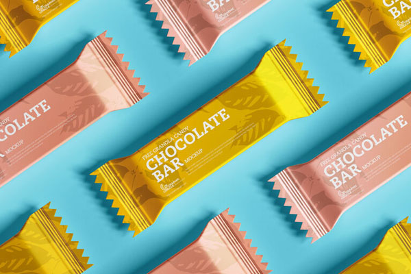 Mockup of Chocolate Bar Packets in Grid Style