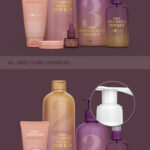 Mockup of Cosmetics Set Featuring Shampoo and Spray Bottle