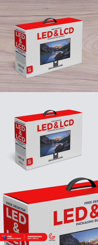 Mockup of Desktop LED and LCD Packaging Box with Elastic Handle