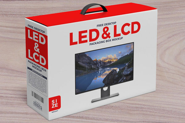 Mockup of Desktop LED and LCD Packaging Box with Elastic Handle