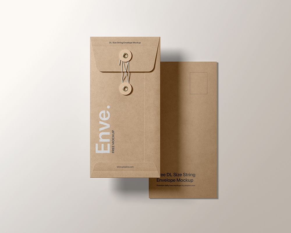 Mockup of DL Size String Envelope in Front View