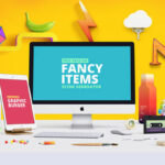 Mockup of front View of a Fancy and Colorful set of Items