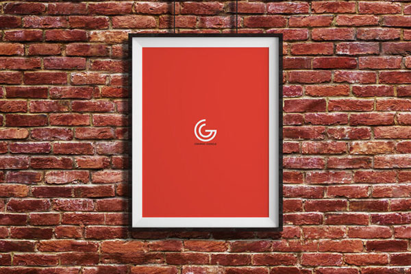 Mockup of Hanging Frame Featuring a Brick Wall in Front View