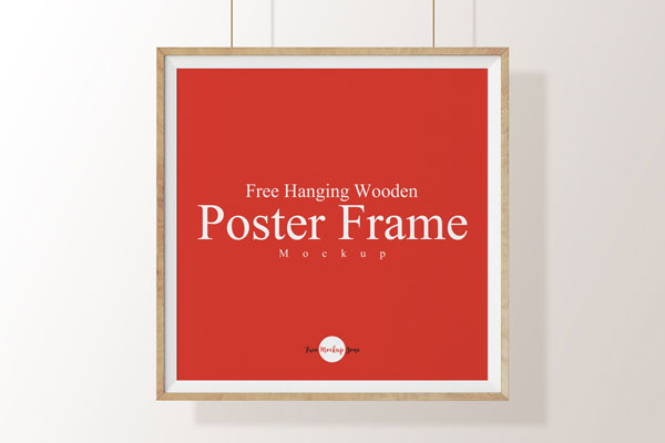 Mockup of Hanging Square-shaped Wooden Frame Front View