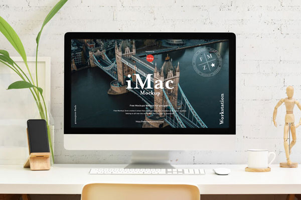 Mockup of iMac on Desk in the Front View