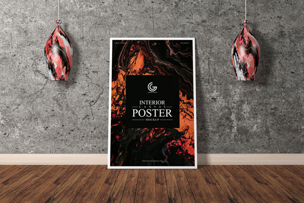 Mockup of Interior, Vertical Canvas Poster in Front View Featuring Drop Lights