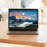 Mockup of MacBook Air on Wooden Table