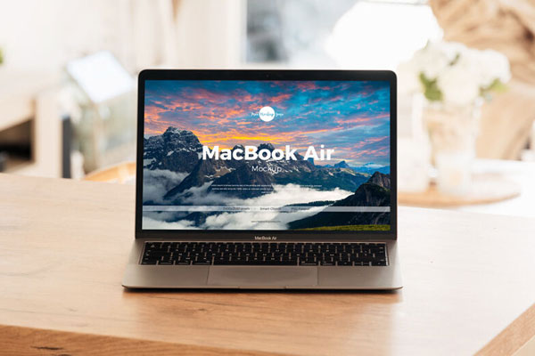 Mockup of MacBook Air on Wooden Table