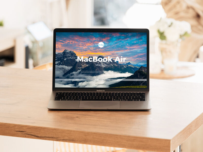 Mockup of MacBook Air on Wooden Table