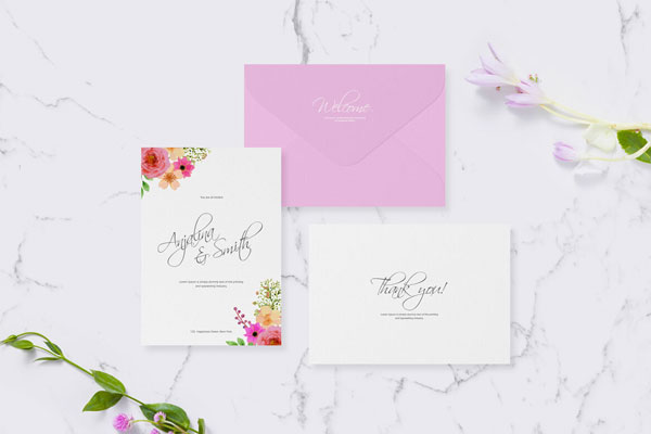 Mockup of Minimal Invitation Cards and Envelope Laid in Top View