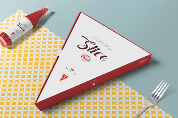 Mockup of Pizza Slice Box with Fresh Sauce Bottle