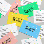 Mockup of Realistic Business Cards Scattered on the Screen