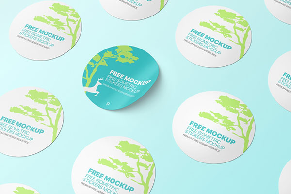Mockup of Round Stickers Laid in Grid Style in Perspective