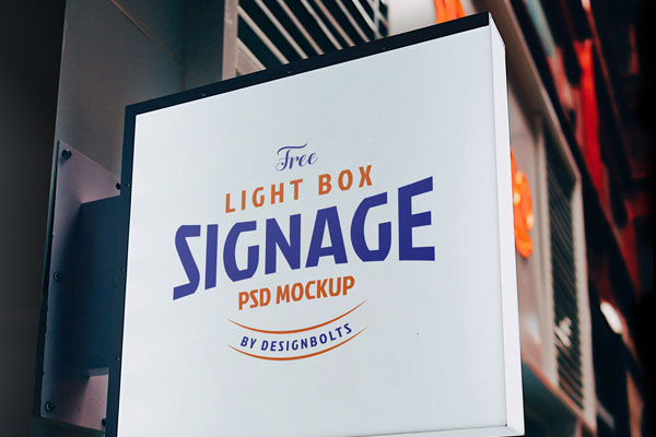 Mockup of Square Light Box Signage Mounted on a Wall