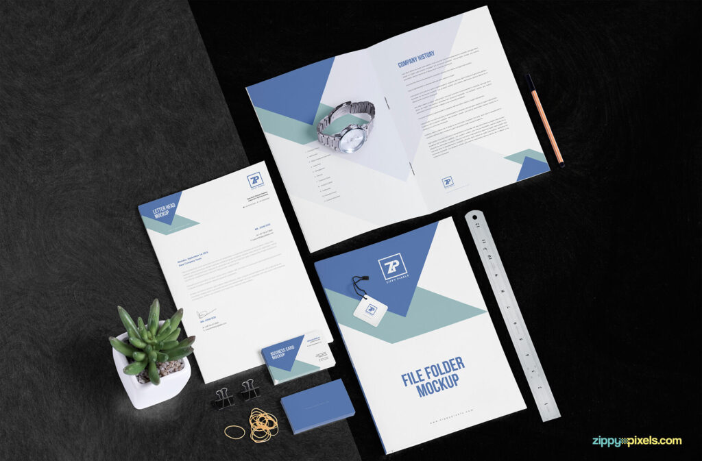 Mockup of Stationery Scene with 21 Moveable Objects