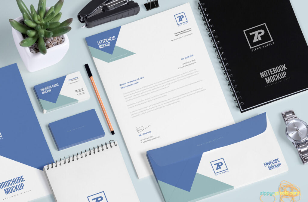 Mockup of Stationery Scene with 21 Moveable Objects
