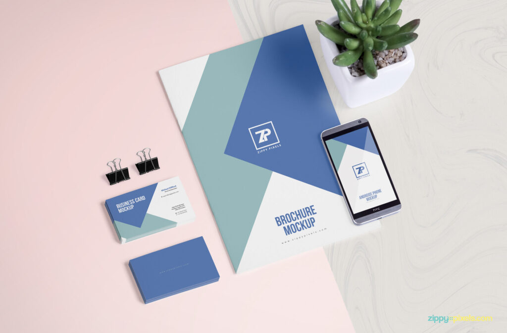 Mockup of Stationery Scene with 21 Moveable Objects
